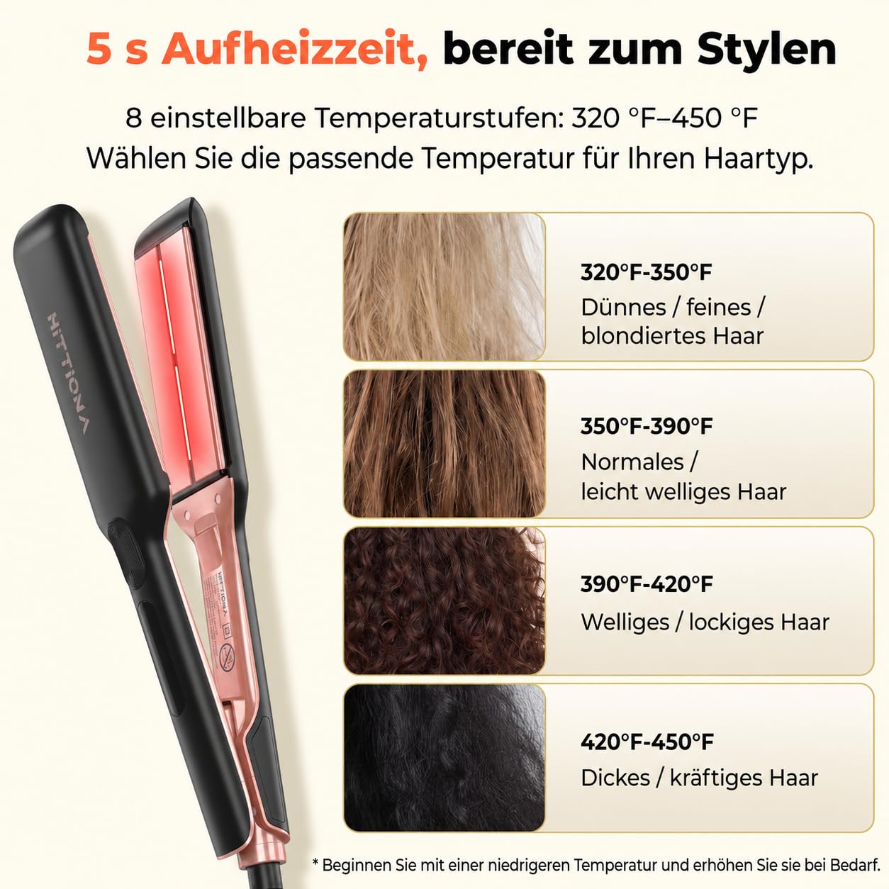 HITTIONA 1.75“ Professionelles Keramik Breit Glätteisen Ionen-Haarglätter - Schnelles Styling Reduziert Frizz & Statik mit Individuelle Regelung (150℃-230°C), Dual-Spannung für Langes Dickes