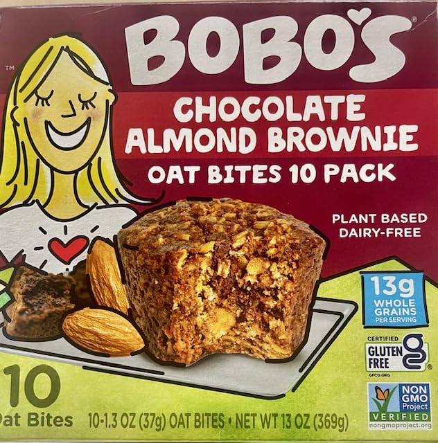 Bobo's Chocolate Almond Brownie Oat Bites, Gluten Free, Non GMO, 6.5 Ounces (Pack Of 10)