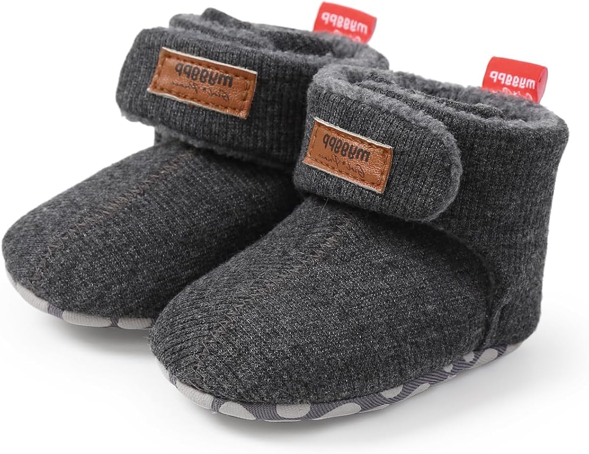 E-FAK Botines de forro polar para bebé recién nacido, con agarres, pantuflas de invierno, suela suave, para mantenerse en el bebé, zapatos para cuna