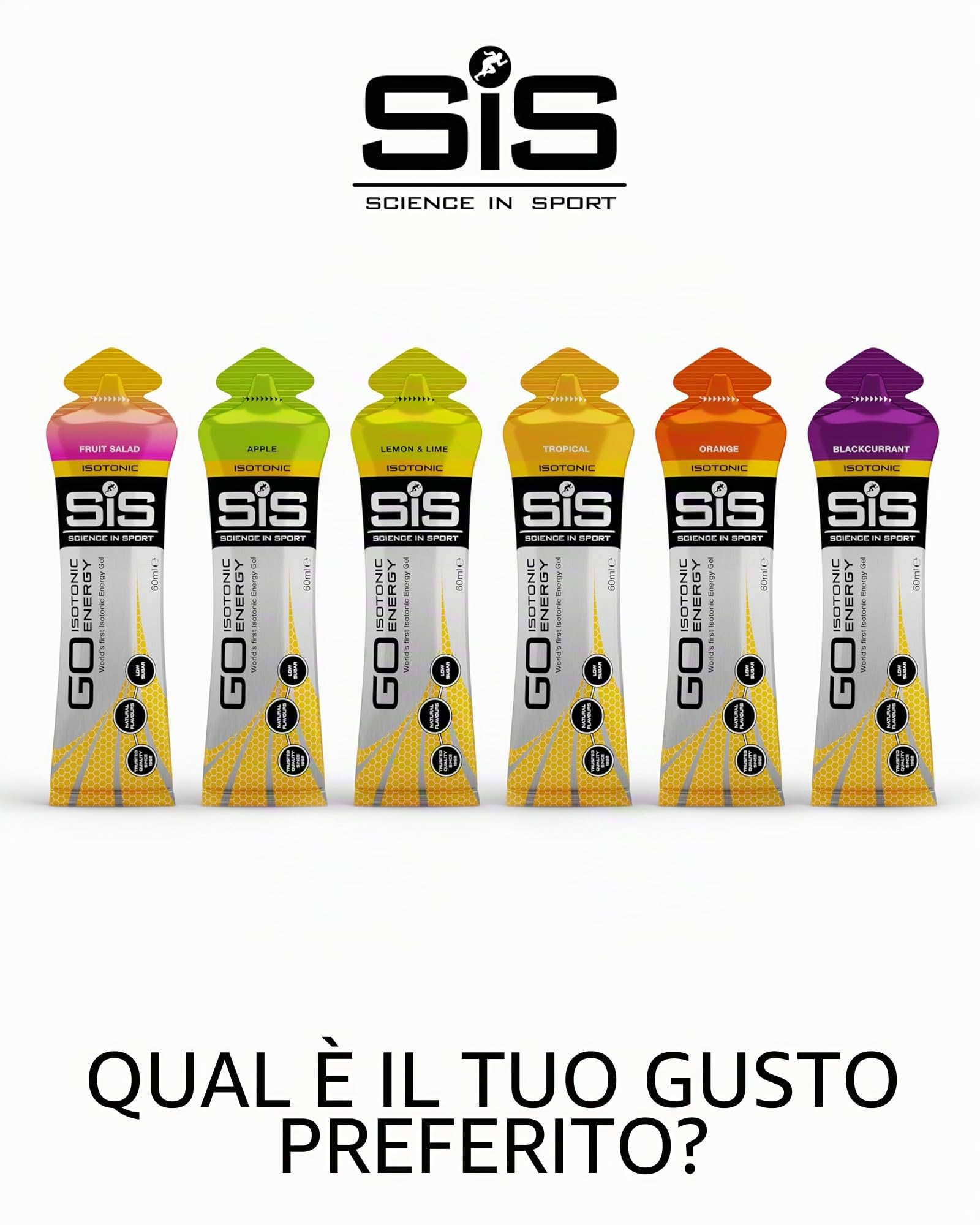 Science in Sport GO Isotonic Energy Gel 30 x 60ml Tropicale, Vegano - Gel energetico con 22g di carboidrati, Ottima fonte di energia, Alternativa ideale alle bevande isotomiche