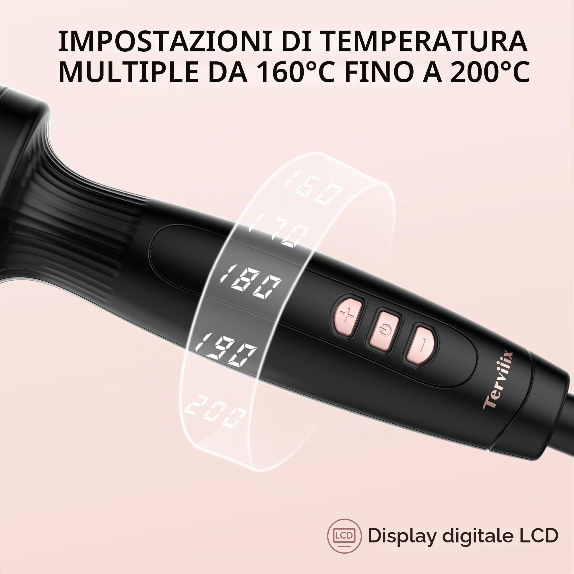Ferro arricciacapelli Terviiix Thermal Brush, 45 mm, spazzola calda per capelli sciolti e voluminosi, spazzola in ceramica agli ioni di tormalina Hot Brush, display digitale 5 temperature, doppia