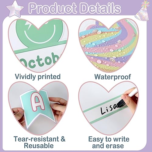 Miniatura 3 de Juego de tablón de anuncios de cumpleaños con cara sonriente pastel, decoración de tablero de anuncios de cara feliz, placas de nombre de