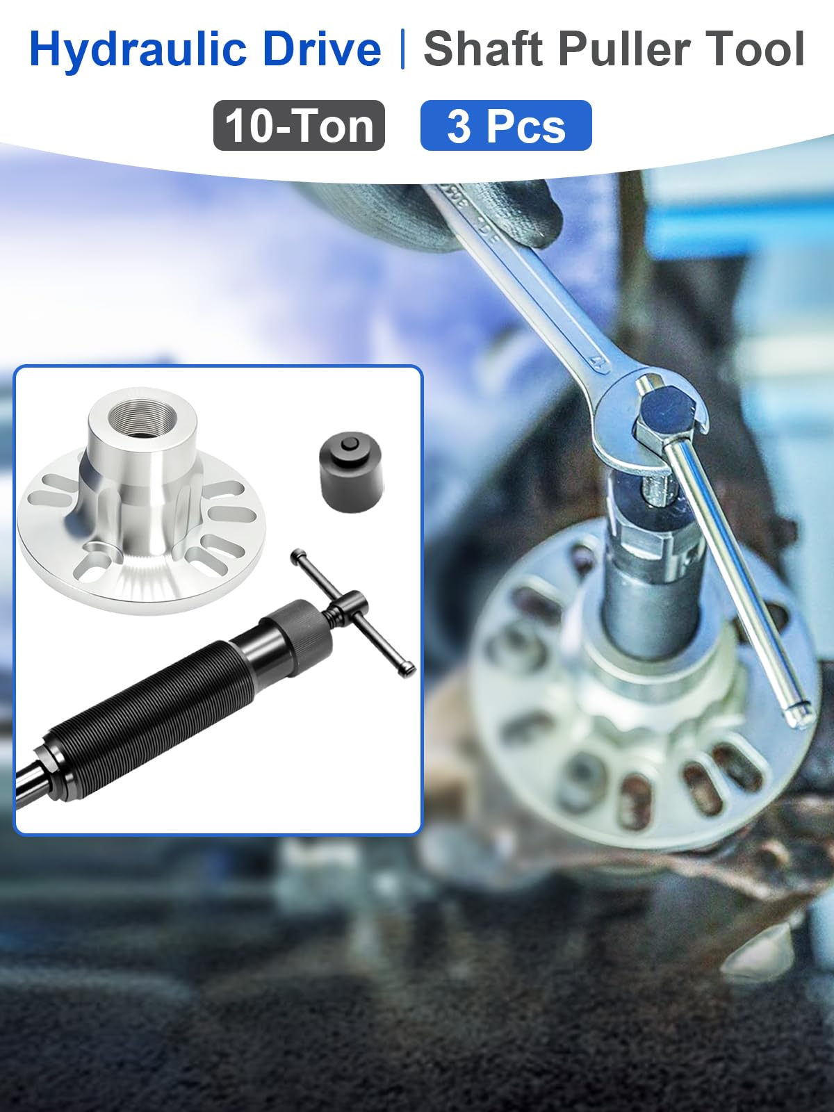 10T Hydraulischer Radnaben Abzieher Profi-Set, Universell für 4/5-Loch Felgen (96-125mm), Antriebswellen Ausdrücker mit manueller Hydraulikpumpe