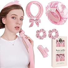 Heatless Curls, Velvet Curlers for Night with Sleeping Cap, DIY Hairstyle Set with Curling Band, Night Rollers, Heatless Curling Band for Long and Medium Hair - Pink