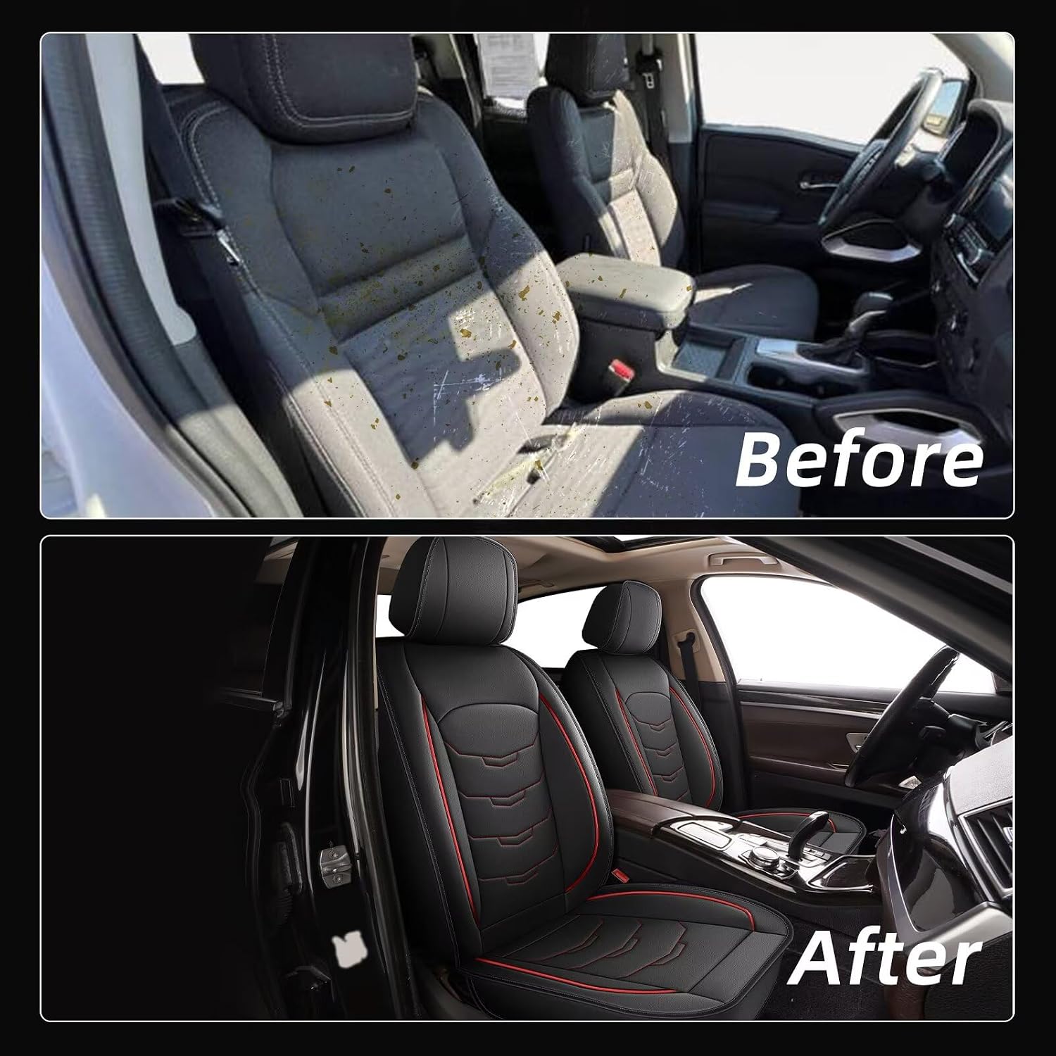 Car Seat Covers Fit for Jeep Compass 2012-2026 Front Set Luxury Leather Seat Cushion Waterproof Automotive Seat Protectors(2 Seat, Black&Redline)