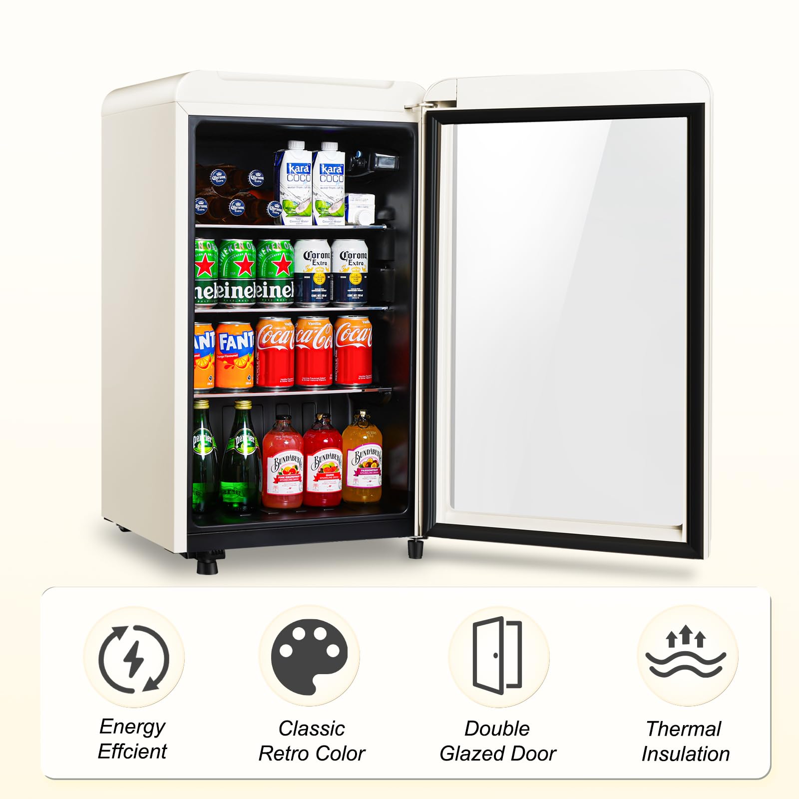 HAILANG+more Retro Beverage Refrigerator, 3.2 Cu.Ft Mini Fridge with Glass Door, Vintage Freestanding Drink Cooler for Office, Bar, Home, Adjustable Shelving, Adjustable Thermostat (White) on Fridge.com