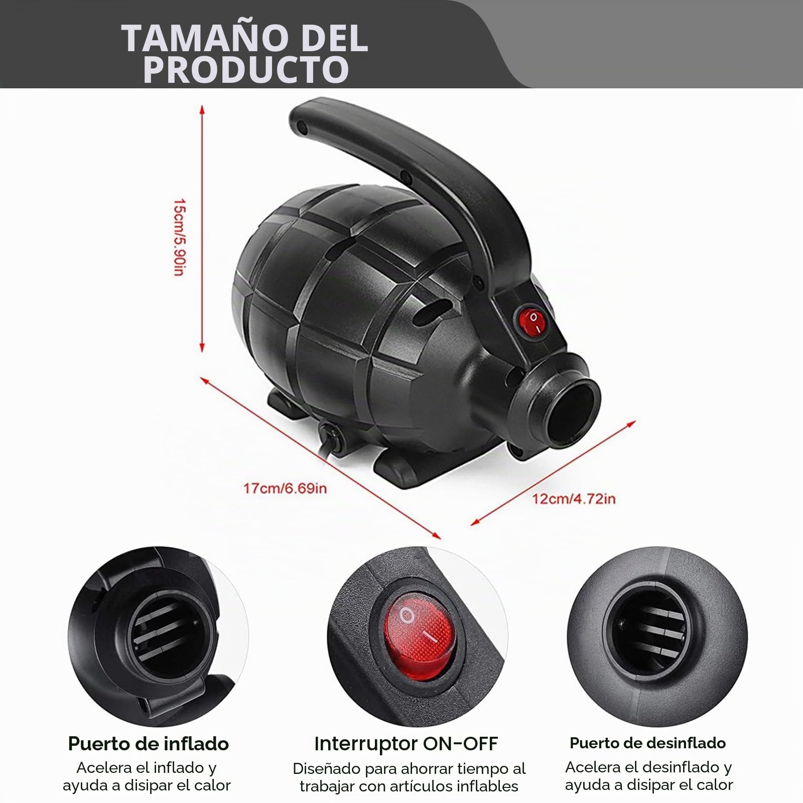 Bomba de aire eléctrica 600 W Bomba de aire eléctrica con 4 boquillas Bomba eléctrica para inflar Bomba de colchón Piscina inflable
