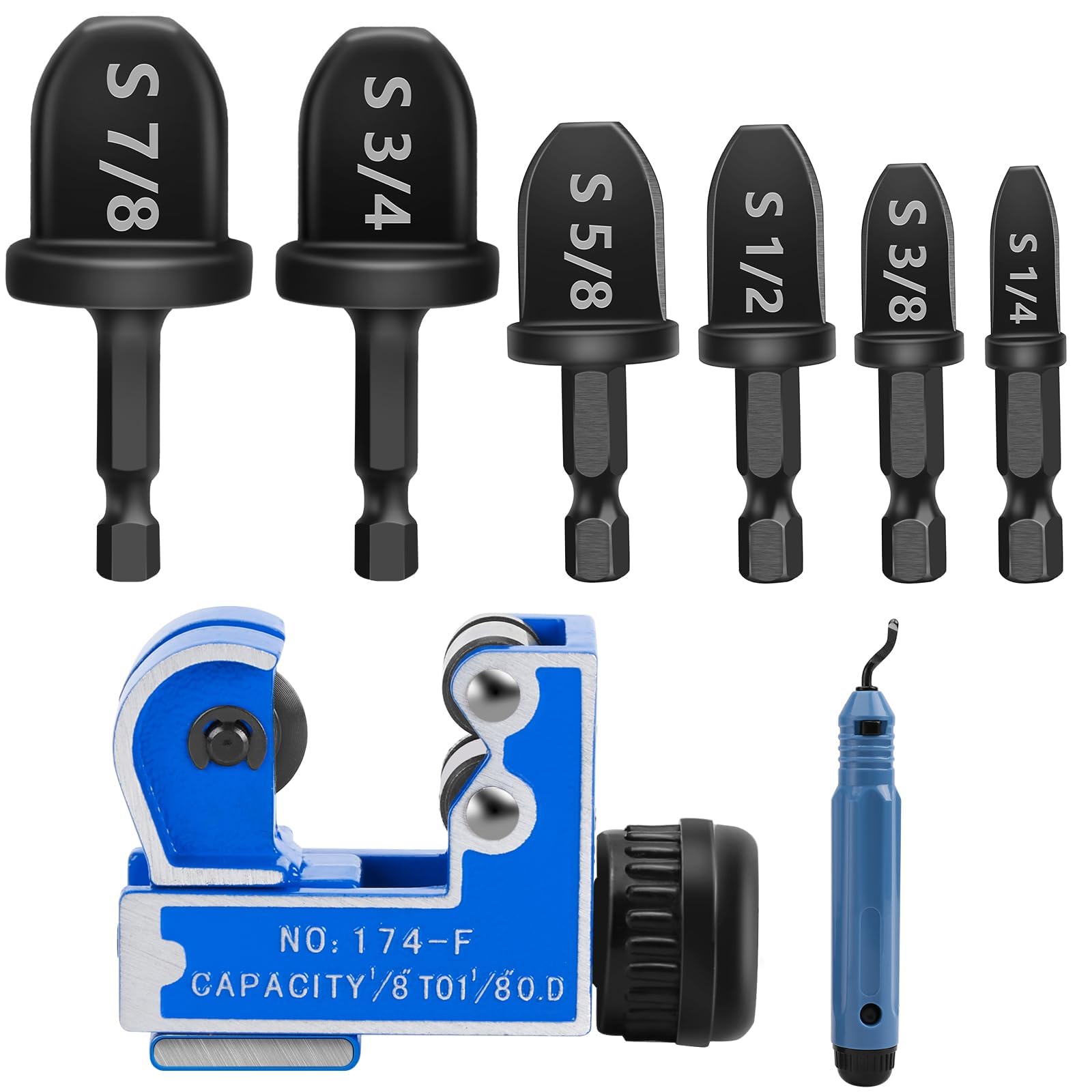 WADEO Copper Pipe Cutter Expander Drill Bit Tools Set, Swaging HVAC Deburring Kit for Copper, Air Conditioner Repairing Swage Tool