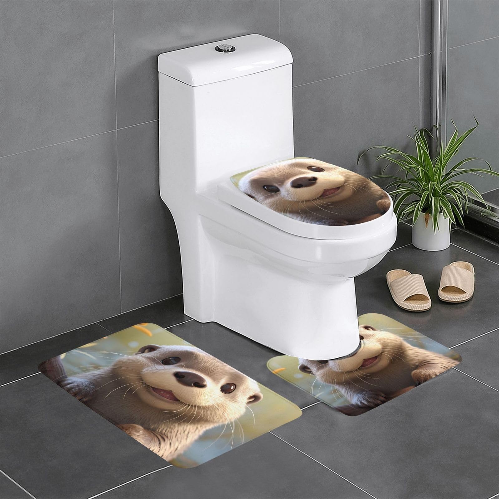 Tapis de salle de bain antidérapant loutre anti-glisse lot de 3