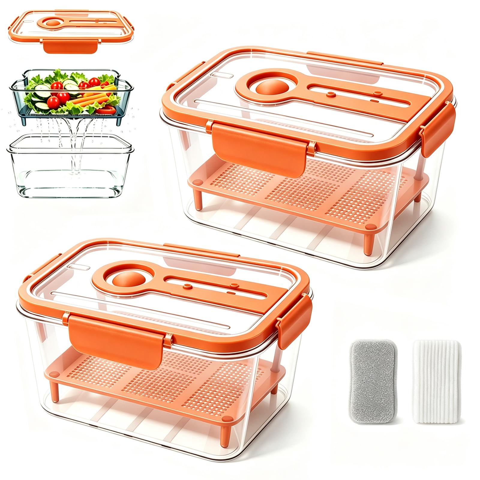 Jmwub Food Storage Containers for Fridge with Removable Colander (2PC-F)