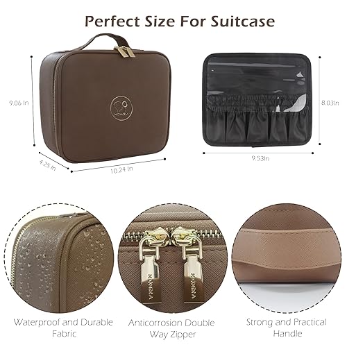 Vista 169 de MOMIRA Estuche de maquillaje con luz y espejo, organizador de cosméticos grande con divisores ajustables para cosméticos, espejo de maquillaje