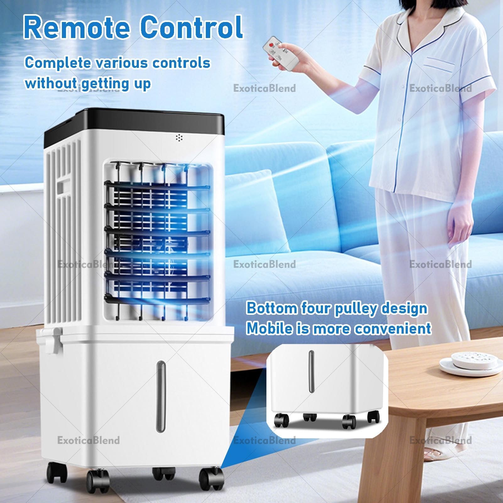 Aire Acondicionado Portátil de 15 L, Unidad Enfriadora Evaporativa para Habitaciones, Ventilador Sin Necesidad de Ventana Que Emite Aire Frío, con Control Remoto