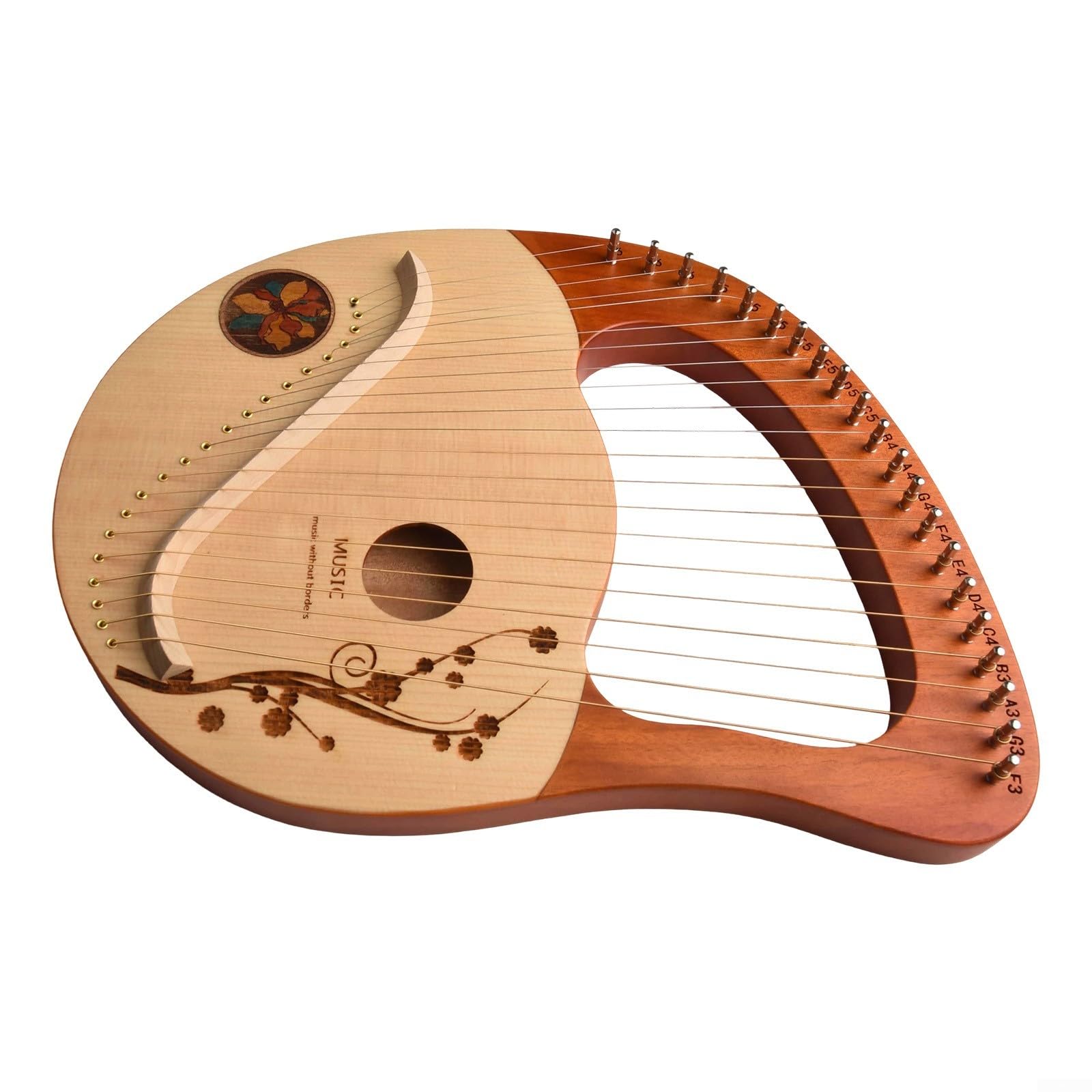 Arpa a 21 corde, in legno di mogano massiccio, con chiave per accordare, corde di ricambio e panno di pulizia, per principianti, adulti e bambini, musica del mondo popolare