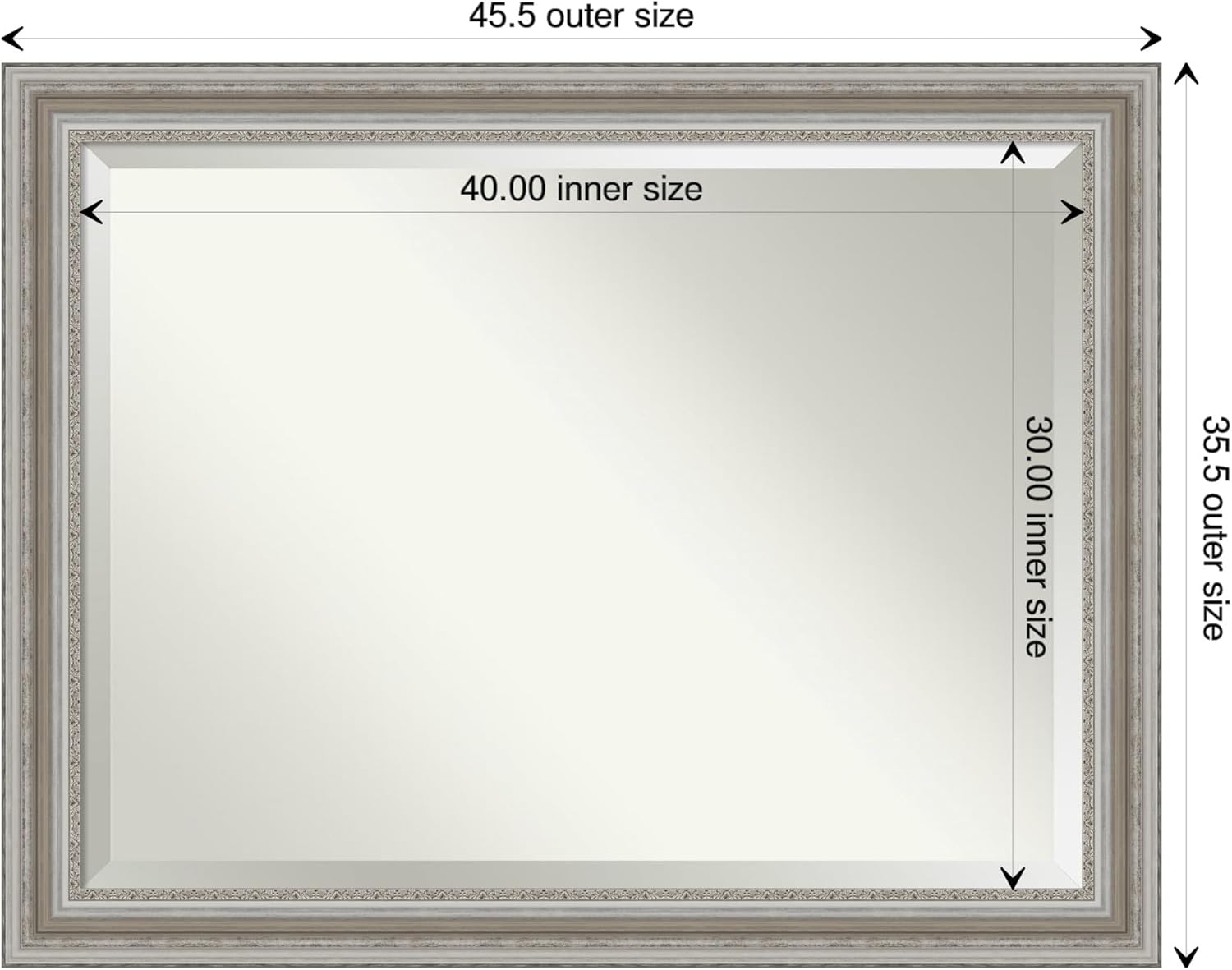 Amanti Art Silver Bathroom Mirror for Over Sink, 36x46 Parlor Silver Rectangle Vanity Mirror, X-Large Traditional Frame, Hangs Horizonally and Vertically, Bathroom Wall Decor, Beveled Edge