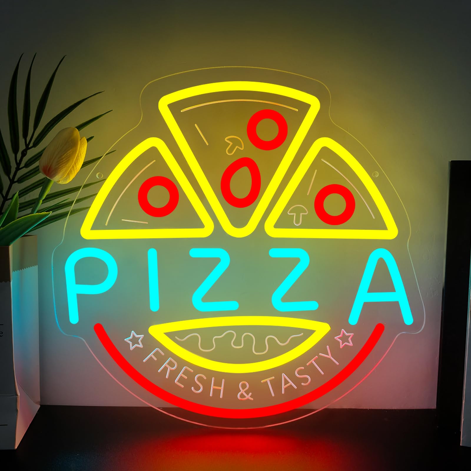 Pizza Neon Light Sign Pizza LED Neon Sign for Wall Decor Light Up Signs USB Powered for Pizzerias Fast Food Shops Restaurant Business Snack Bars Gift