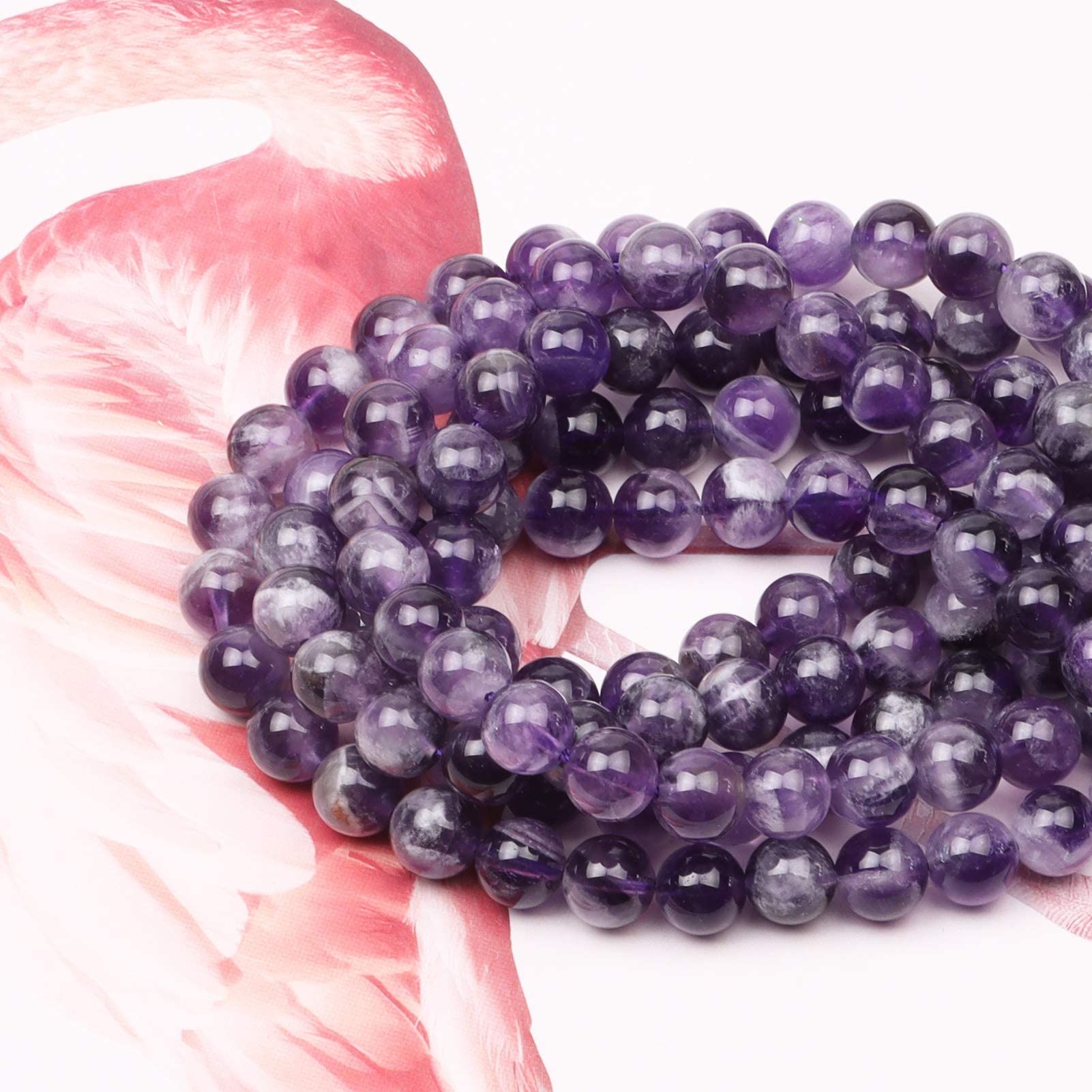 8mm Round Lace Amethyst Crystal Gemstone Beads - Image 2
