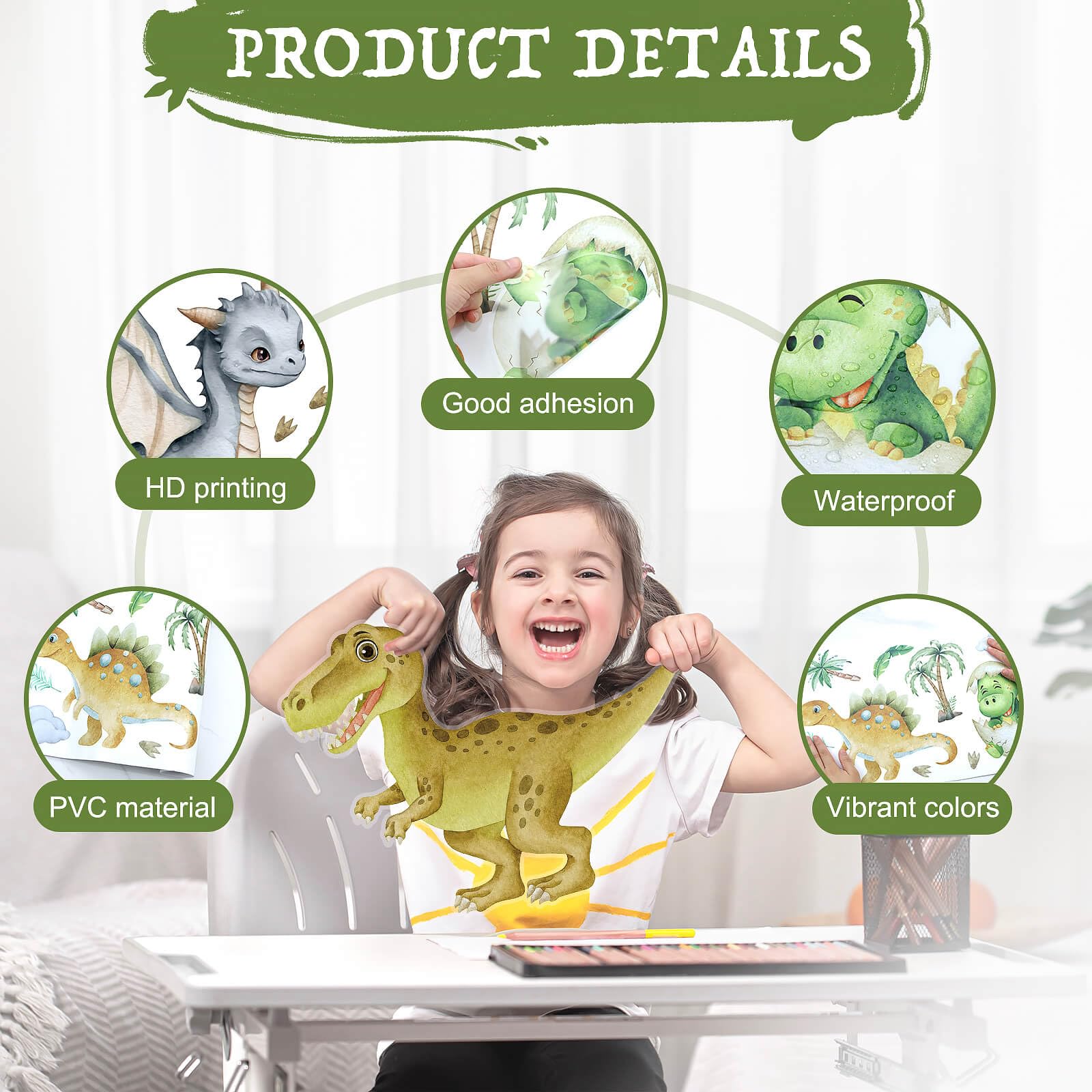 Dayker Dinosaur Wall Decals, Watercolor Dino Wall Stickers, Dinosaurs Plants Volcano Cave Peel and Stick Wall Art Decor - Image 4