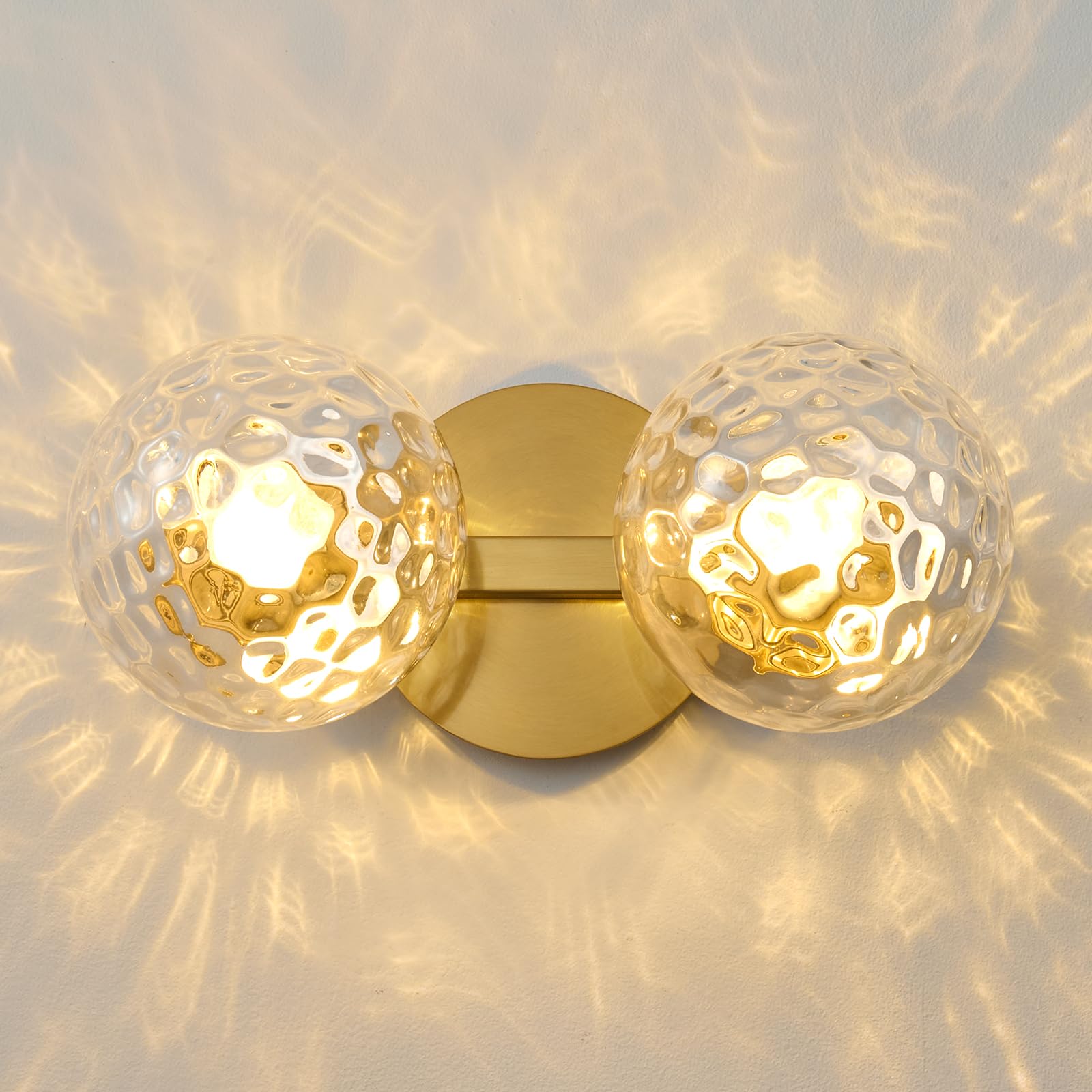 Gold Globe Wall Sconce,Vanities Lights with 2 Clear Glass Shades