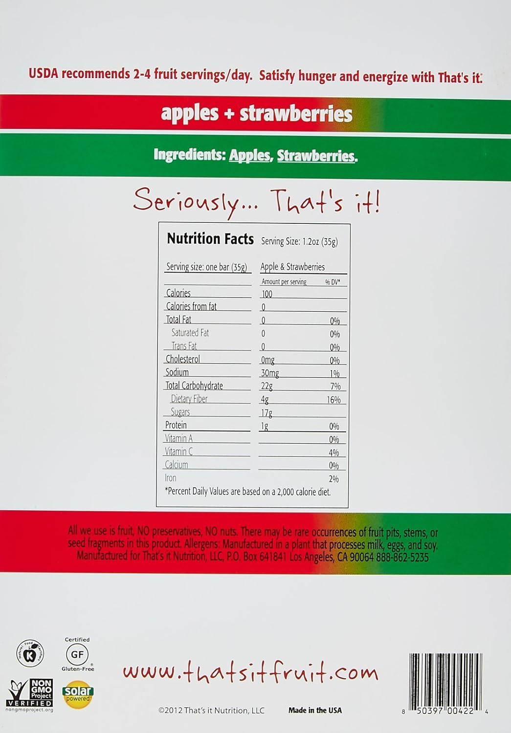That's It Fruit Bars - Apple & Strawberry - 1.2 oz - 12 ct