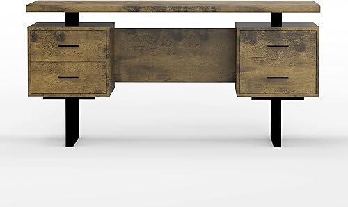 Miniatura 4 de Mariposa - Escritorio para computadora de oficina en casa de 60 pulgadas, parte superior marrón recuperada, cuerpo marrón recuperado, metal negro,