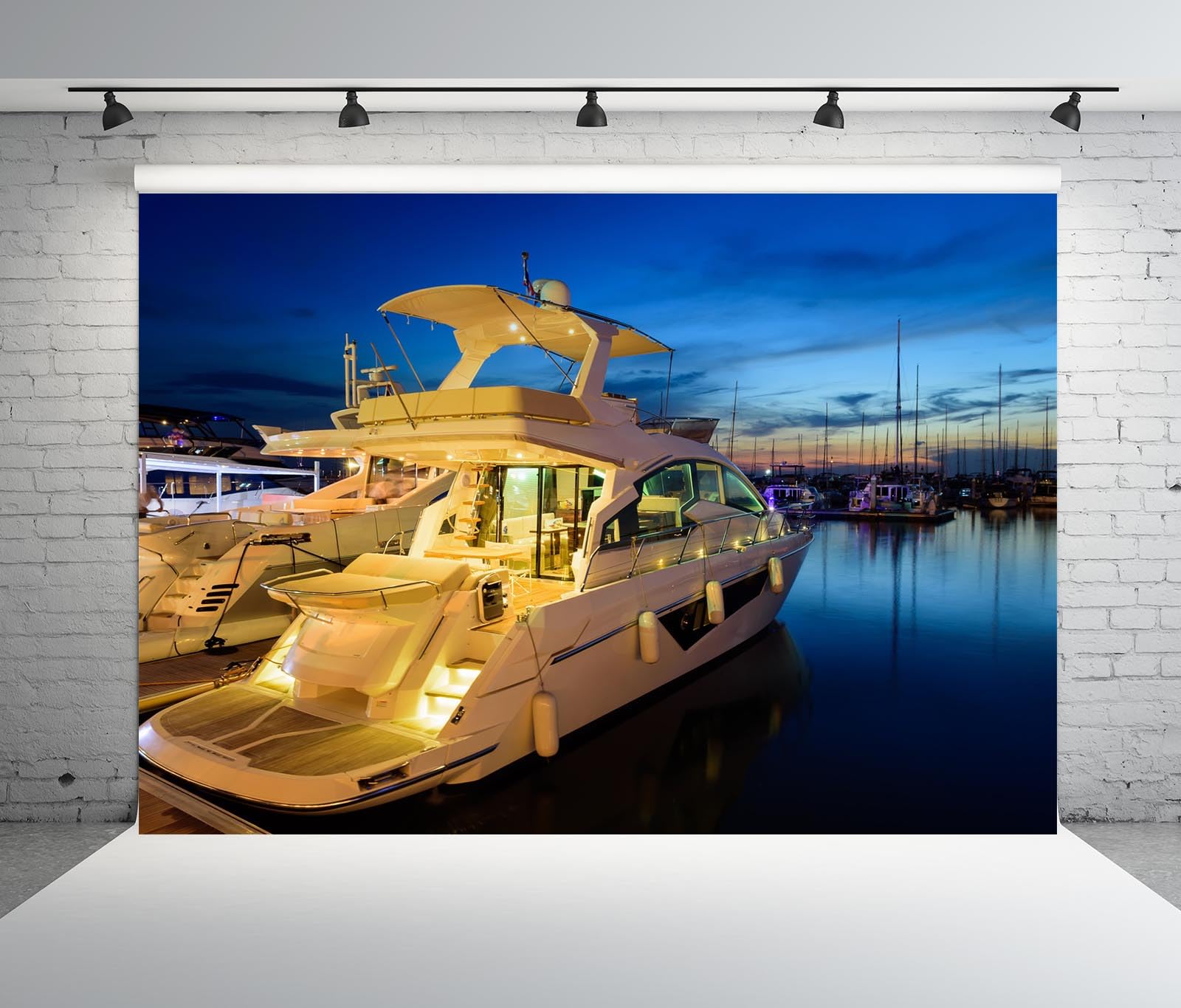 BELECO 3.6x3m Telo sfondo yacht di lusso | Vista notturna porto marina yacht motoscafi ormeggiati sfondo decorazione festa tema accessori ritratti foto