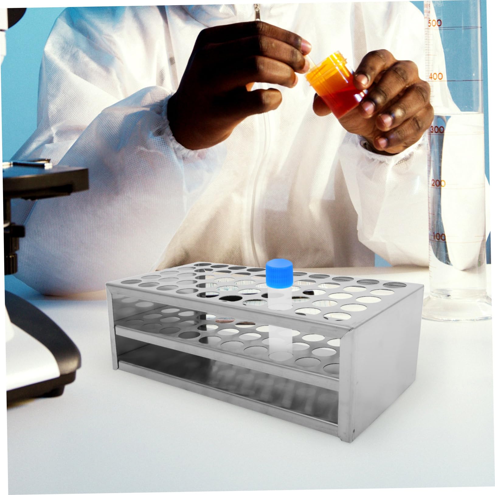 Mobestech Gradilla Para Tubos De Ensayo Soporte De Acero Inoxidable 50 Ranuras Para Diámetro ≤19mm Organizador De Laboratorio