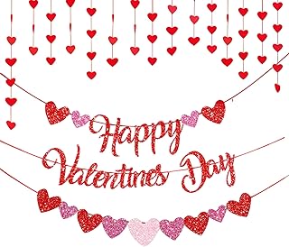 Happy Valentineâ€™s Day Decorations Red Heart Banner Kit for Home Galentines party favors Wedding Anniversary Birthday Kids Party Supplies Home Window DÃ©cor