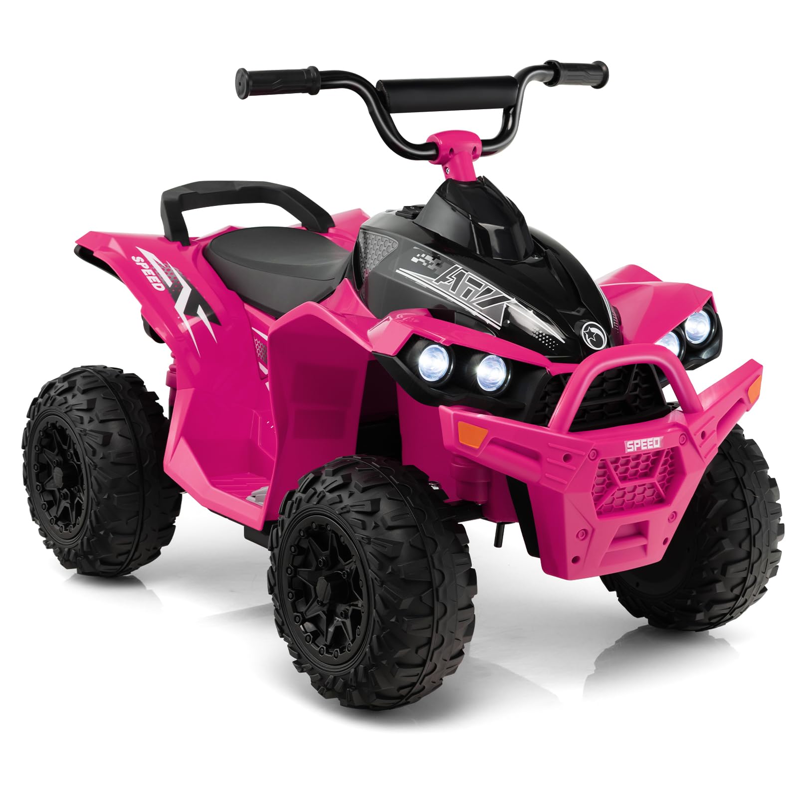 GYMAX Quad Elettrico per Bambini 12V, ATV Batteria con Velocità Alta/Bassa, Avanti/Indietro, Clacson, Musica, Fari a LED, Quadriciclo Motorizzato Giocattolo per Ragazzi dai 3 agli 8 Anni (Rosa)