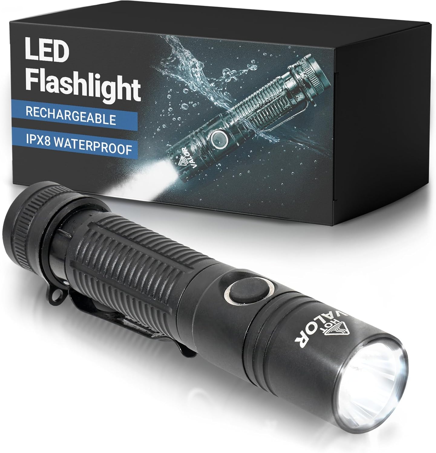 Valor LED Rechargeable Flashlight – 1800 Lumens Super Bright Torch. USB-C, IPX8 Waterproof, Magnetic Tail, 5 Modes + SOS – Compact EDC Handheld Flashlight for Home, Camping, Hiking, Emergency