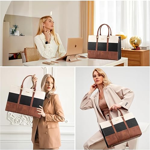 Miniatura 6 de LOVEVOOK Bolsa para laptop para mujer, bolsas de trabajo de 15.6 pulgadas para mujer, bolsa de cuero vintage para laptop, bolsas impermeables para