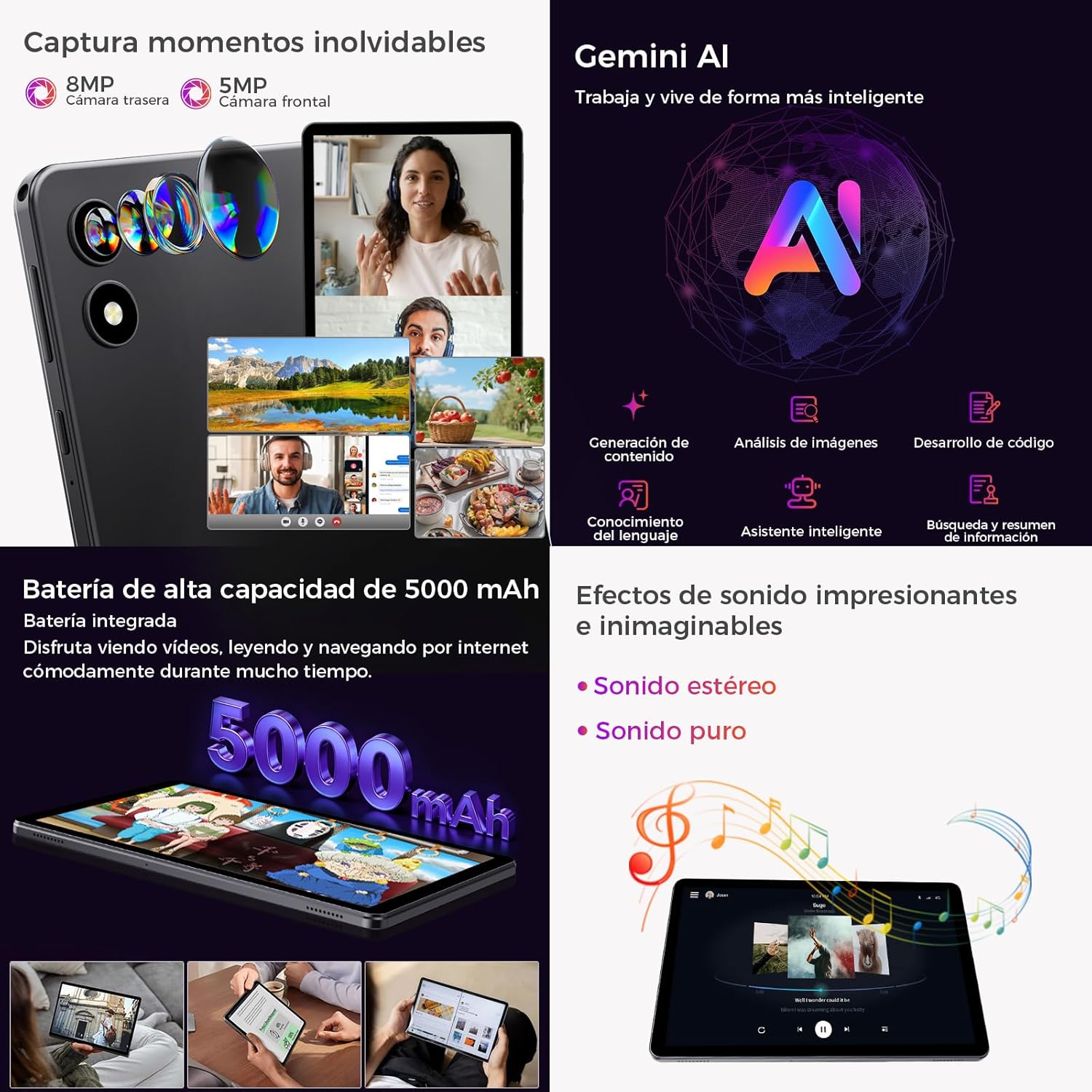 2026 último Tableta 10 Pulgadas Android 16,Gemini Ai,16GB RAM + 64GB ROM + 1TB TF, GMS, Widevine L1,5G Wi-Fi6, BT5.2,Delgada y Ligera, Desbloqueo Facial,Duplicación de Pantalla inalámbrica 9
