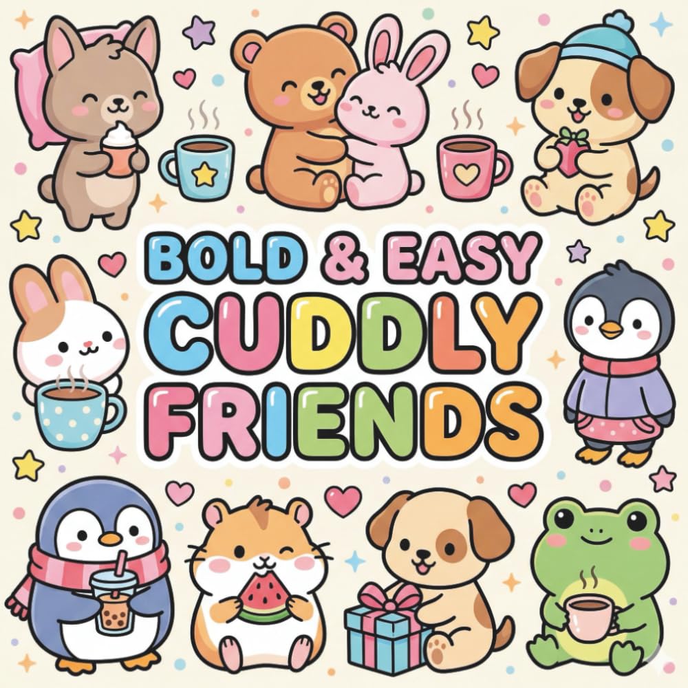 BOLD & EASY CUDDLY FRIENDS: Toddler coloring book easy bold thick lines animals