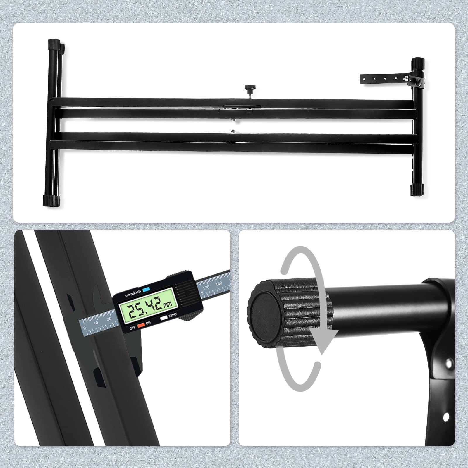 Soporte para Teclado, Adecuado para Teclado Electrónico 61 76 88, Marco Reforzado con Doble X, sin Ensamblar, 8 Alturas Ajustable con Correas de Seguridad y Goma Antideslizante, Piano Digital, Negro