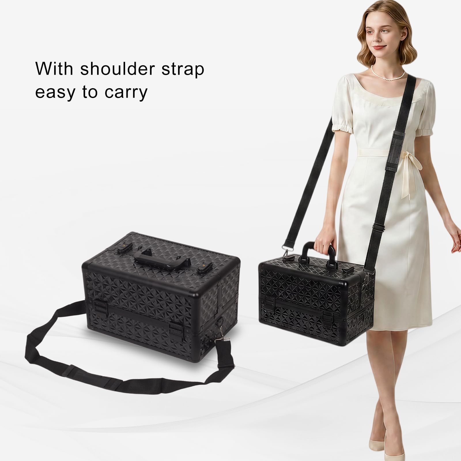 Kosmetikkoffer Trolley 6-in-1 Schminkkoffer mit Spiegel Schloss Großer Kosmetik Reisekoffer Make-up Organizer Schwarz