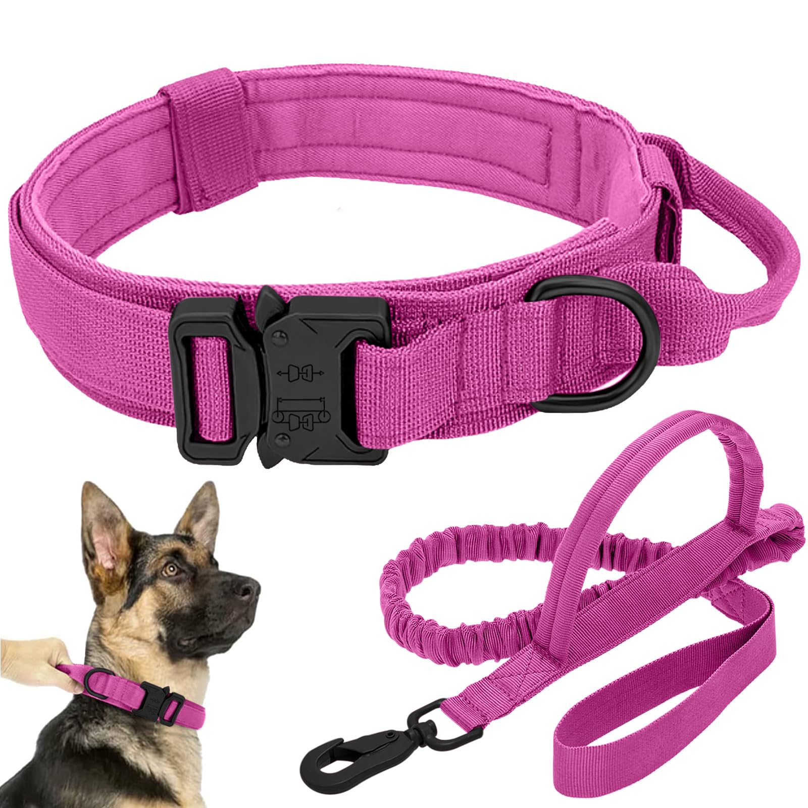 Tactical Dog Collar Leash Set, Adjustable Military Training Nylon Collar Dog Training with Control Handleand Metal Buckle, Dog Collar for Medium Large