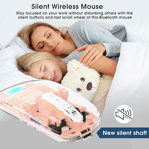 Miniatura 5 de Mouse inalámbrico transparente para computadora, mouse Bluetooth recargable, pantalla de alimentación, DPI, acceso directo, Bluetooth trimodo
