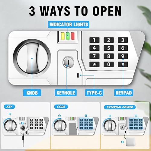 Miniatura 3 de TOTOY Caja de seguridad ignífuga pequeña de 1.5 pies cúbicos para documentos del hogar con alimentación externa tipo C, caja de seguridad de acero