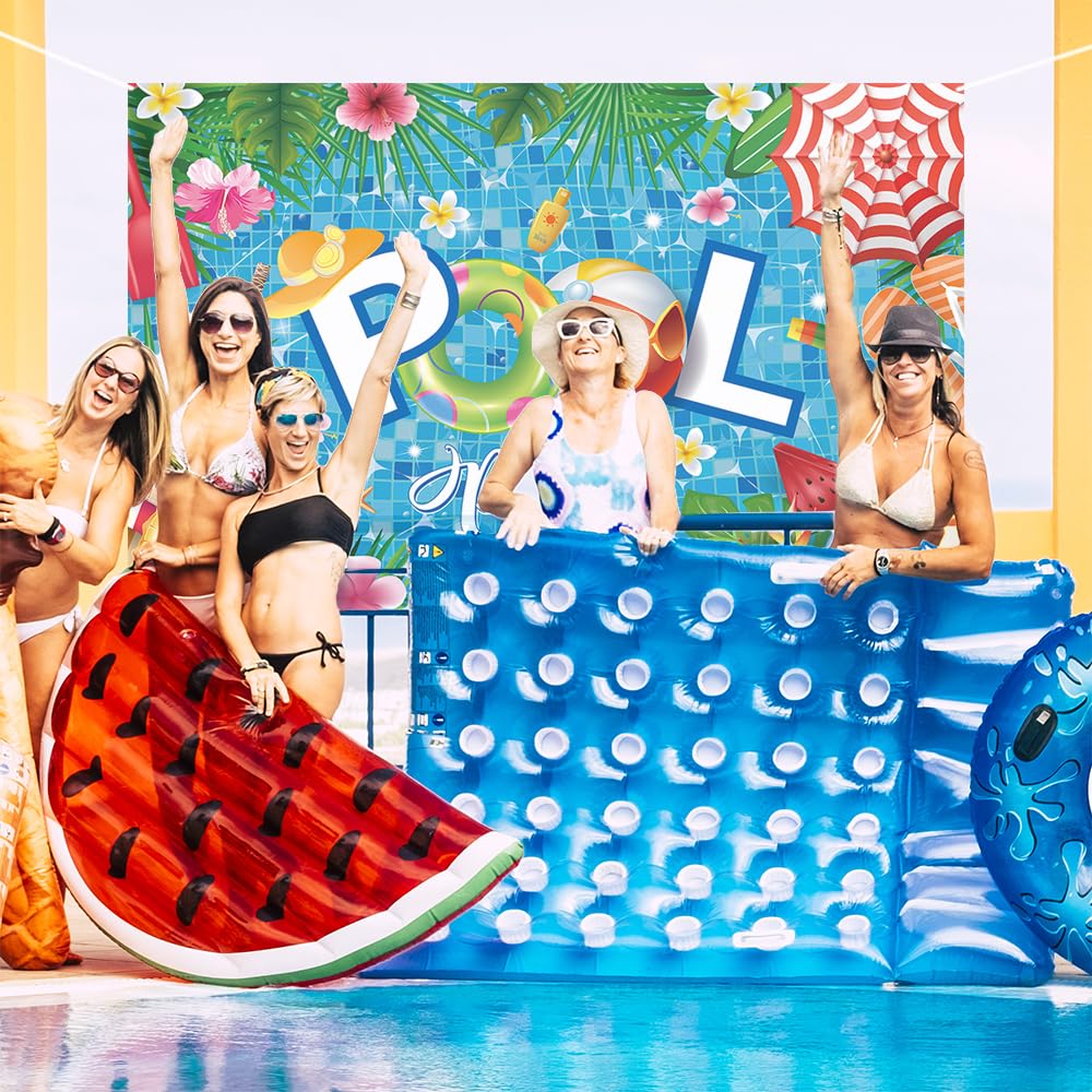 Glamifyr Striscione Per Festa In Piscina 180x115 Cm - Sfondo Tropicale Hawaiano Con Foglie E Scritta, Per Decorazioni Estive - 2