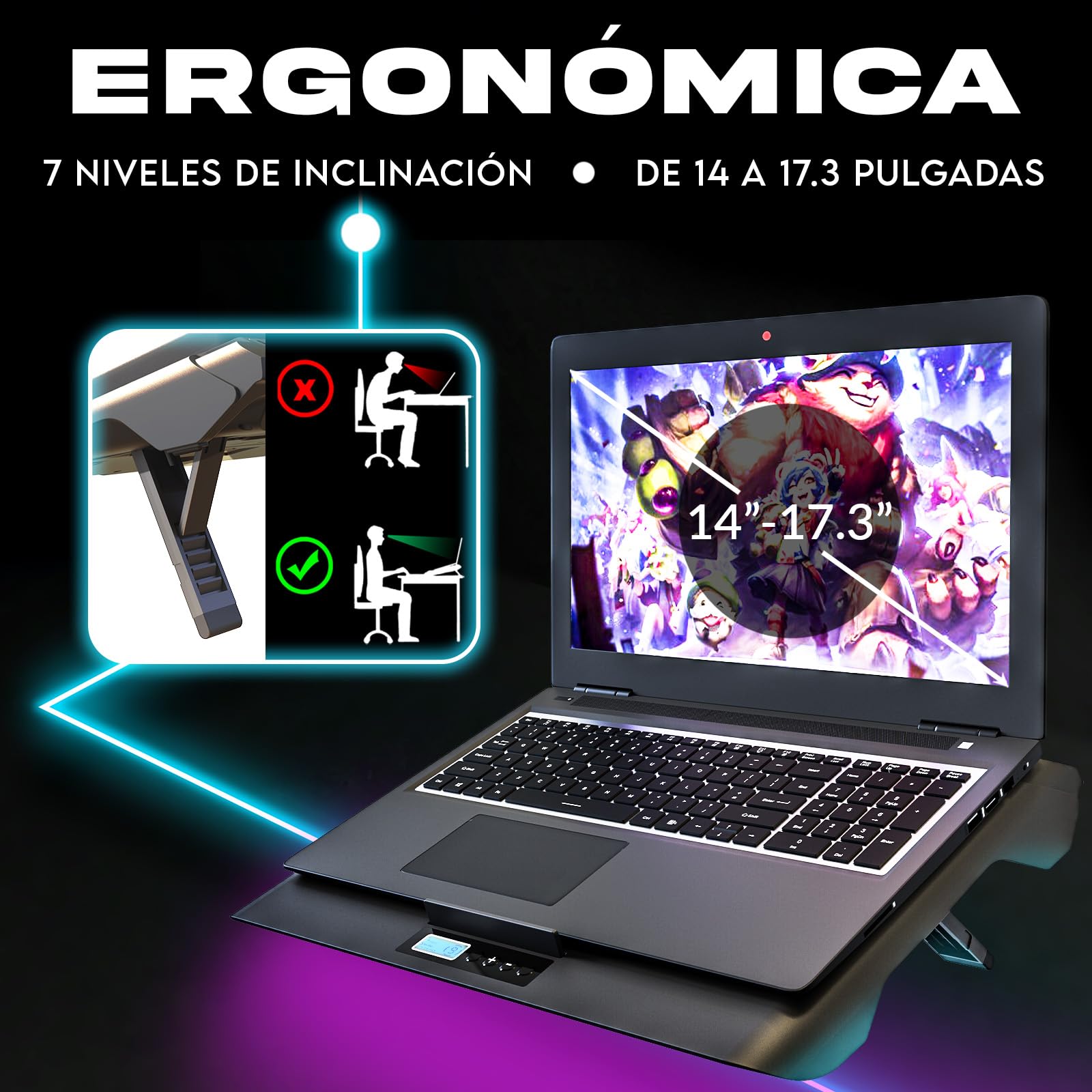 KLIM Mistral - Base Refrigeradora Portatil - Nuevo - Potente Ventilador a 4500 RPM - Protege tu portátil Gaming y Aumenta su Rendimiento - Compatible de 15 a 17 Pulgadas