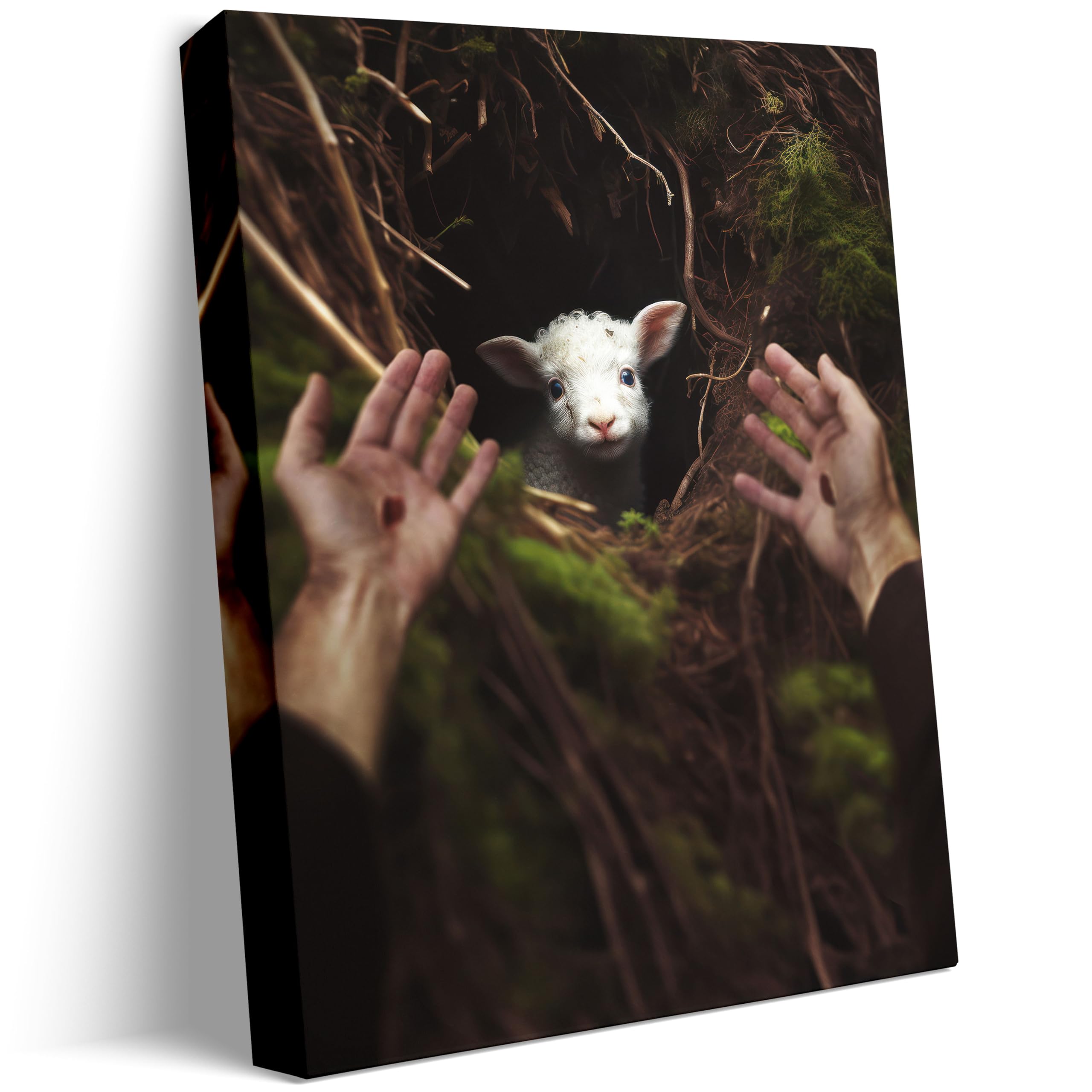 Jesus and Lamb Canvas Wall Art Jesus Reaches Down to Rescue A Lamb Picture Wall Art Canvas Print Christian Home Decor 8x10 inch