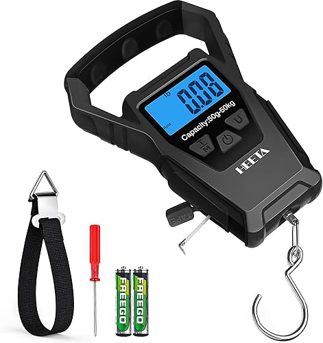 Miniatura 9 de HEETA Báscula de pescado digital impermeable con pantalla LCD retroiluminada, 110 libras / 110.2 lbs, báscula portátil para colgar para el hogar y