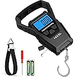 HEETA Waterproof Fish Scale Digital with Backlit LCD Display, 110lb/50kg Portable Hanging Scale Fishing Scale for Home and Outdoor, Measuring Tape and 2 AAA Batteries Included (Black)
