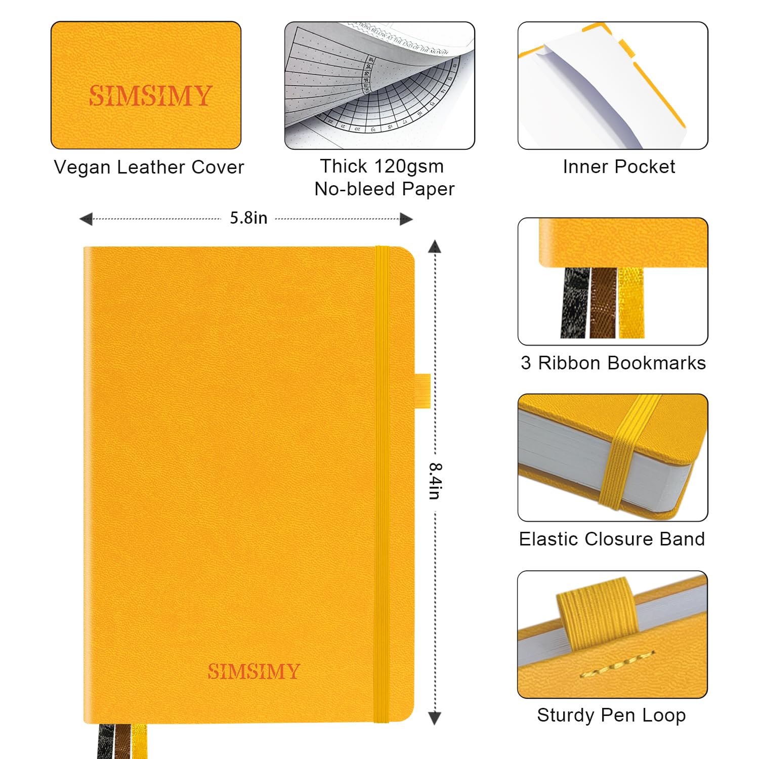 SIMSIMY Vorgefertigtes Bullet Dotted Journal Notizbuch, vorgefertigtes Punktraster Journaling mit undatiertem Wochen- und Monatsplaner, verschiedene Tracker, hält 1 Jahr, A5