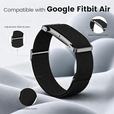 Elastic Nylon Bicep Band Compatible with Google Fitbit Air, Adjustable Stretch Woven Arm Strap with Sliding Buckle and Integrated Metal Frame