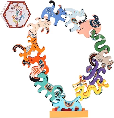 Miniatura 7 de Bruvoalon Juguetes de madera apilables para clasificación del zodiaco, juguetes Montessori para niños de más de 3 años, juego de competencia de