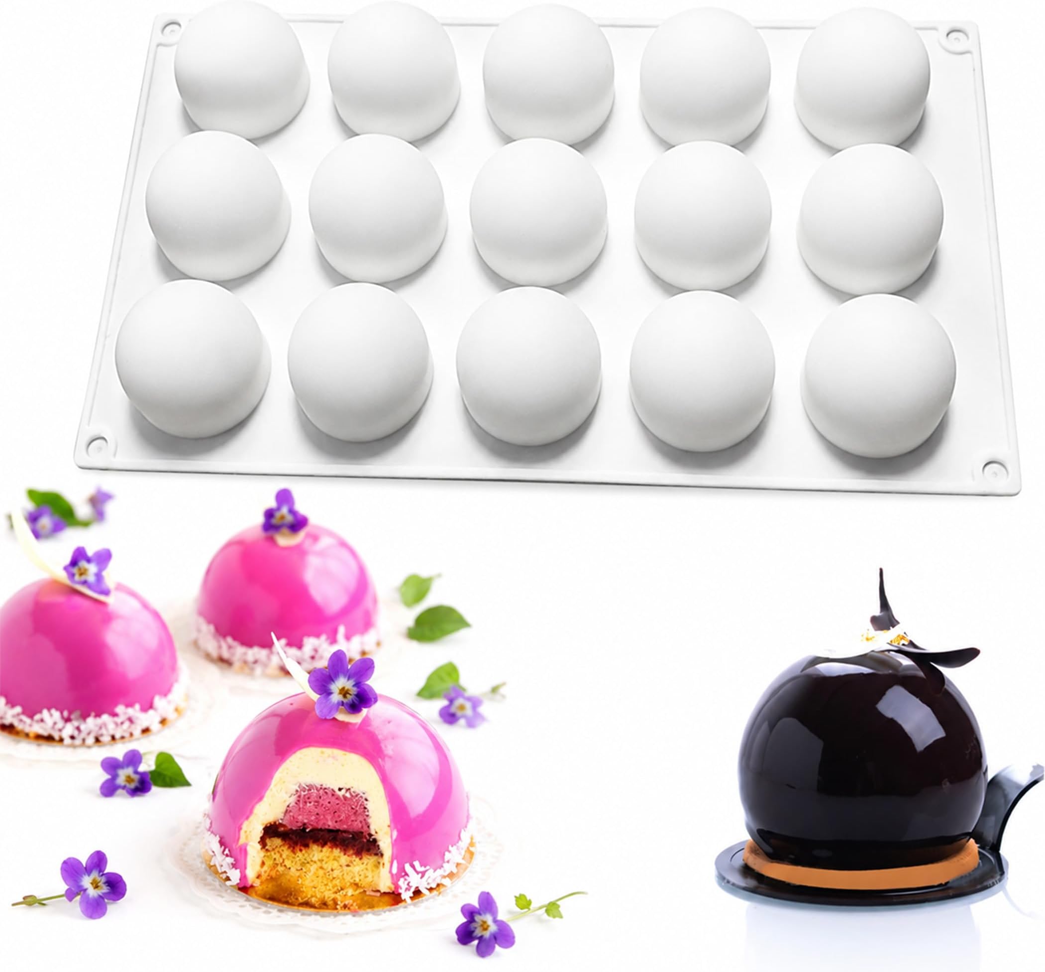 OCPO Kitchen Truffle Ball Silicone Mousse Cake Mold, 15 Cavities