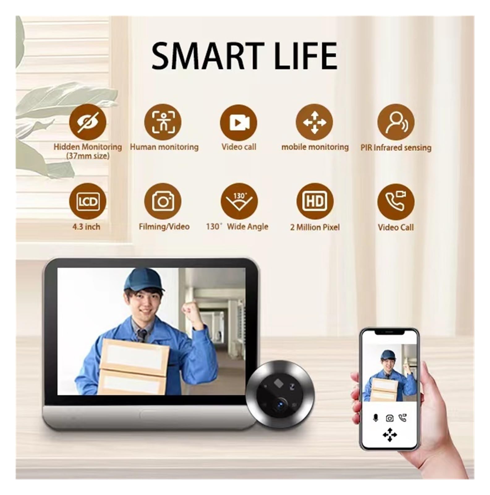 THikk Tuya Smart WiFi Videocitofono Campanello 4.3 1080P Spioncino for Occhi 5000mAh No Feel PIR Allarme di Movimento Alexa Spioncino (Color : Silver, Size : ICam365 App-3MP)
