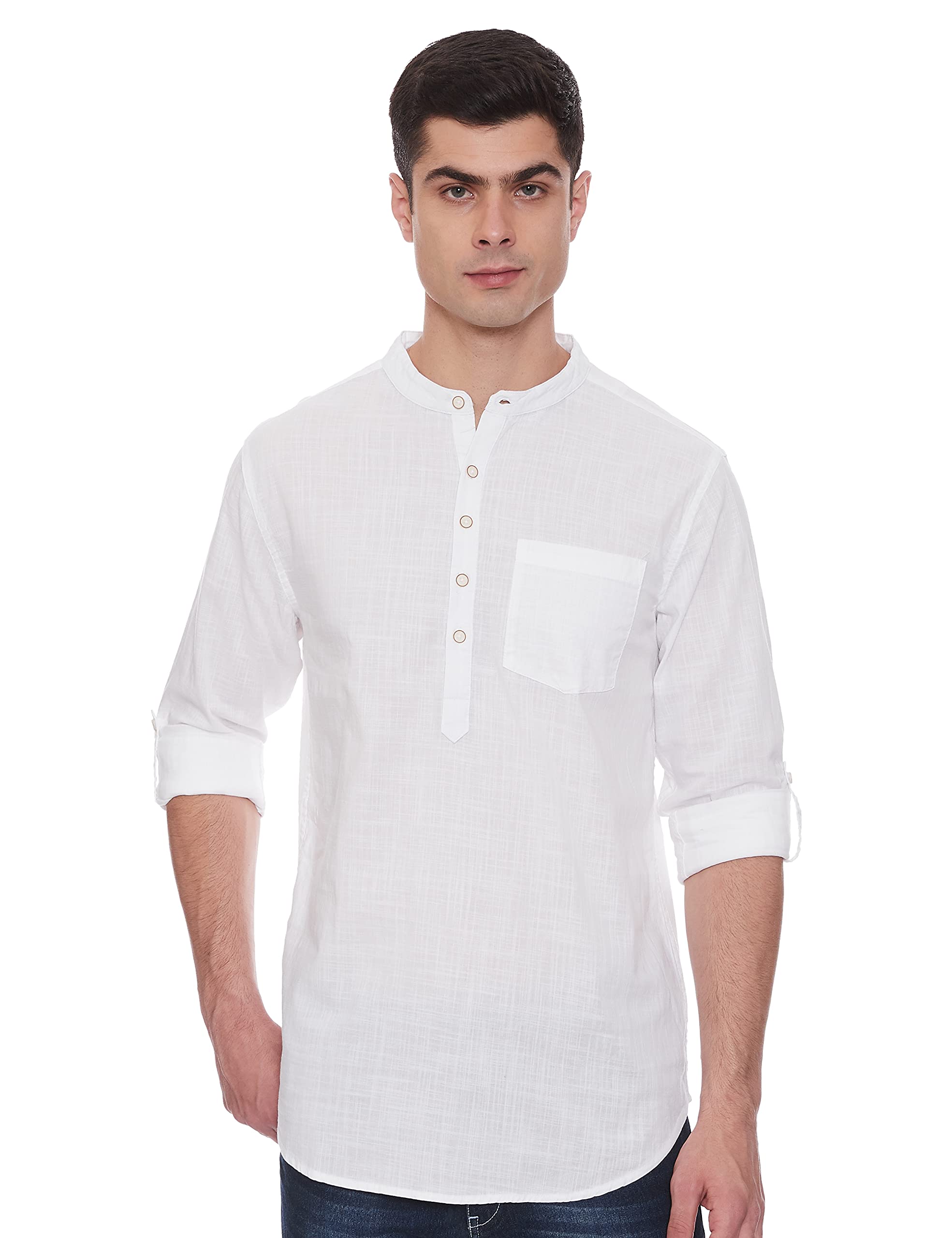 max Men's Long Sleeves Regular Fit Cotton Solid Shirt Kurta with Band Collar-picture-29