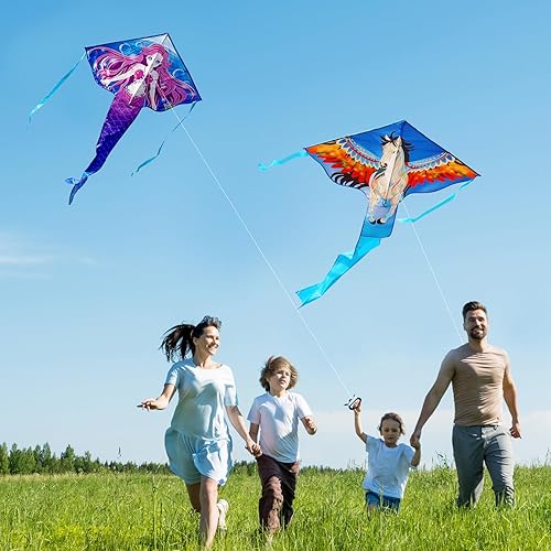 Miniatura 4 de HONBO Large Mermaid Kite for Kids & Adults, Easy to Fly Delta Kite, Beginner Kite for Girls &Boys, Pegasus Beginner Kite for Kids,Octopus Kite