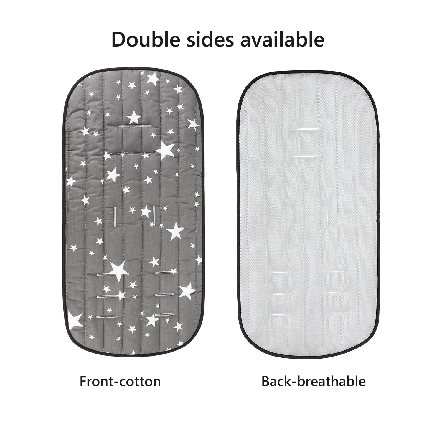 Doublure de siège de poussette pour bébé - Coussin universel respirant pour poussette - Coussin de poussette en coton épais - Housse de siège pour voiture (étoiles grises)